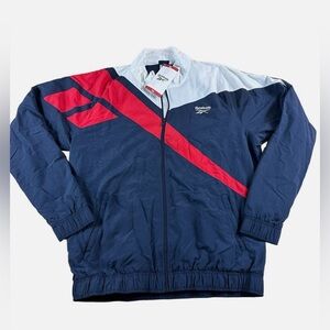 Reebok Mens Jacket XL Red White Blue Full Zip Mesh Lined Track Windbreaker